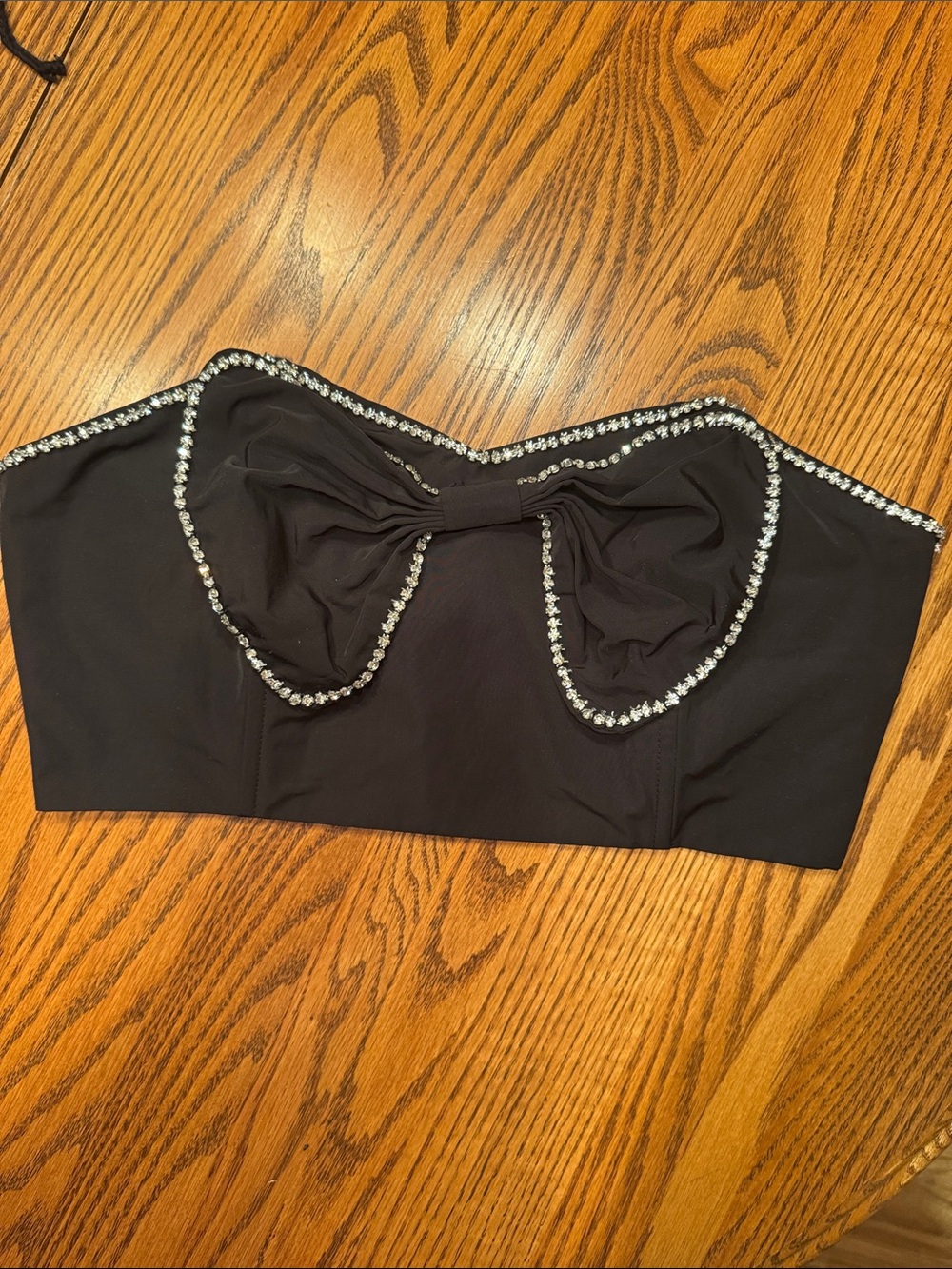 Forever 21 Black Strapless Rhinestone-Trim Bustier Crop Top